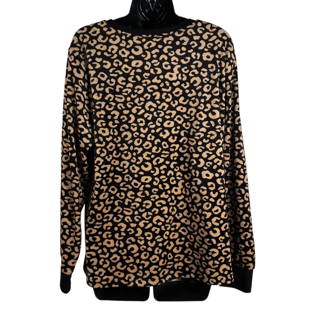 Kate Spade Womens Sz XL Leopard Animal Print‎ Casual/Pajama Top Velour Black Tan - Picture 3 of 13